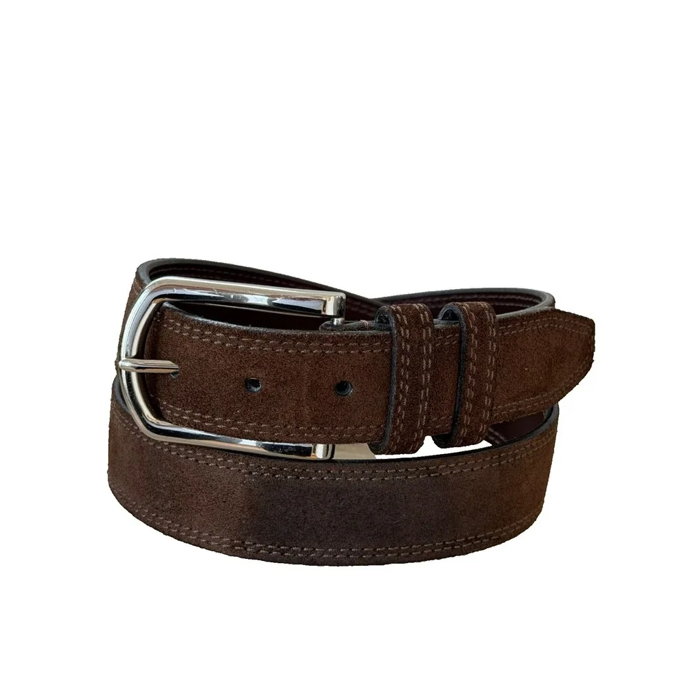 John W. Nordstrom Men's Brown Cahemere Suede Belt Leather Silver Buckle Size 36